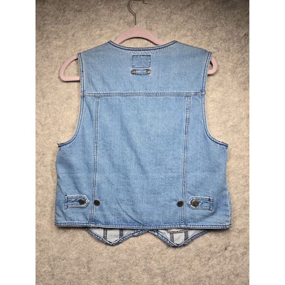 Solutions Original Vintage Denim Vest Pockets Flags Button Up Women's Medium - Picture 8 of 12